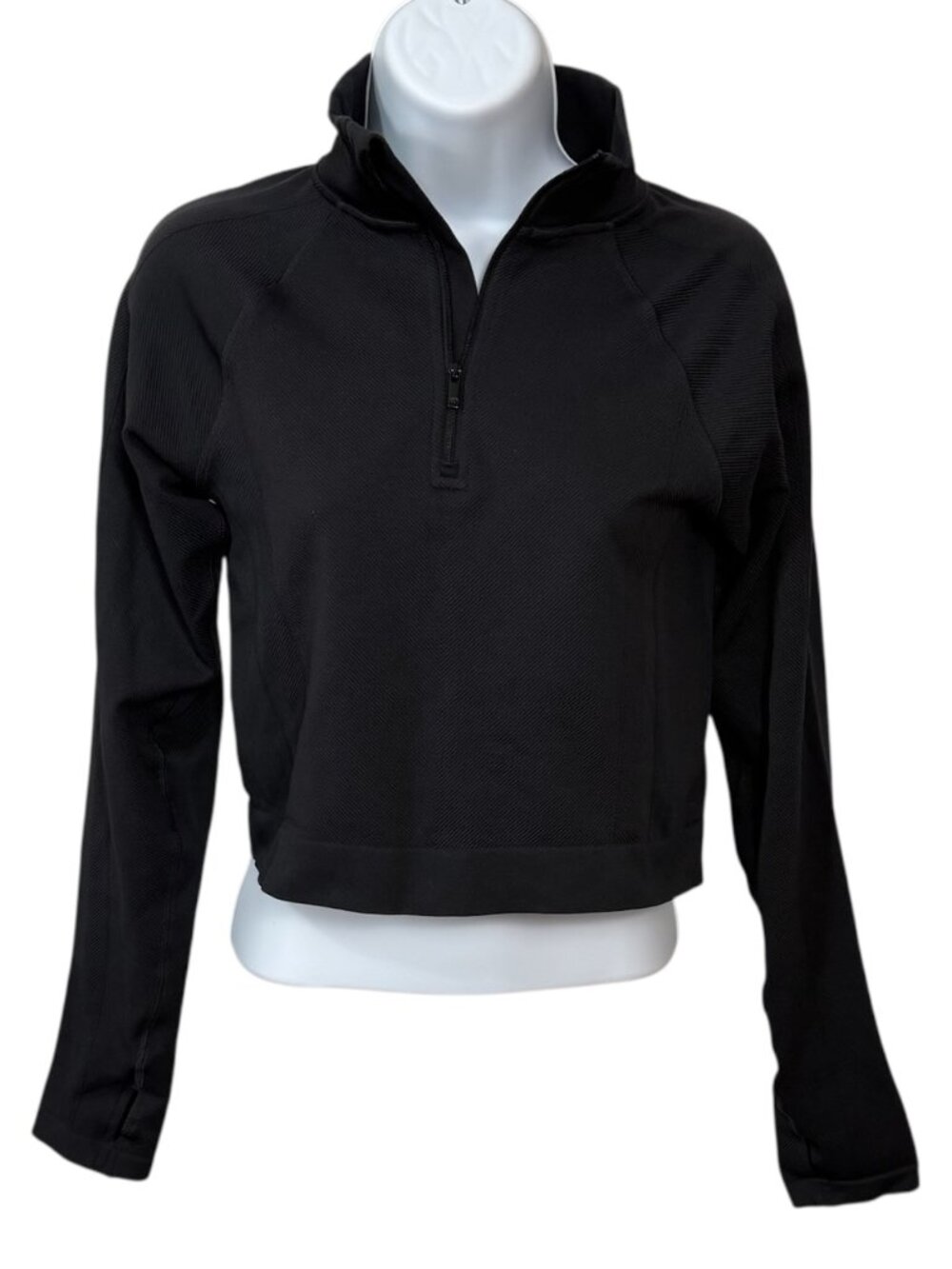 All in Motion Cropped Half Zip Active Pullover Black Long Sleeve Women's Medium